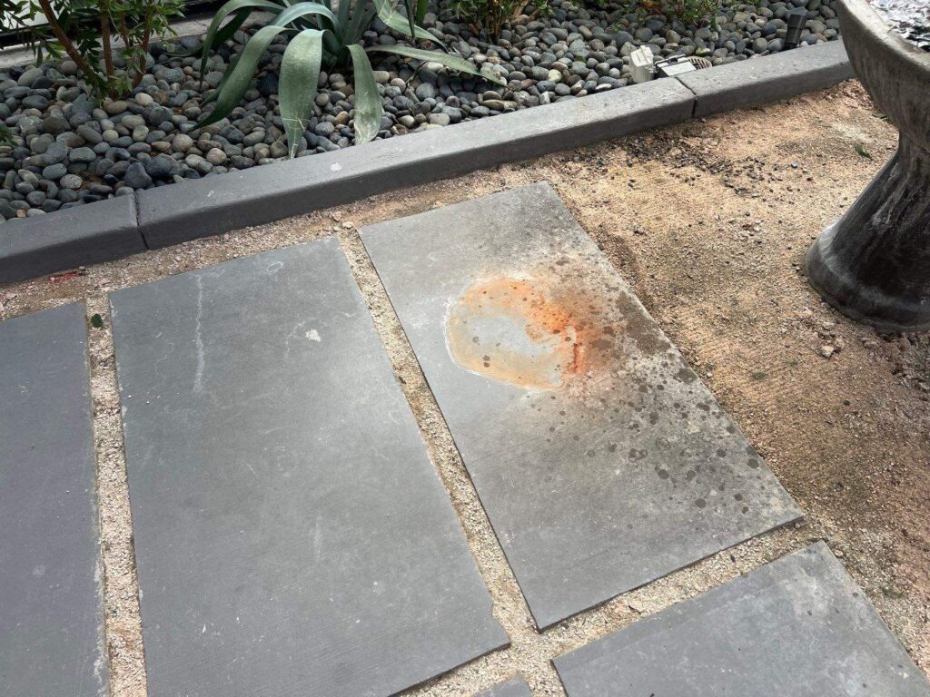 Stained concrete paver walkway at a commercial property in Las Vegas prior to quartz coating installation